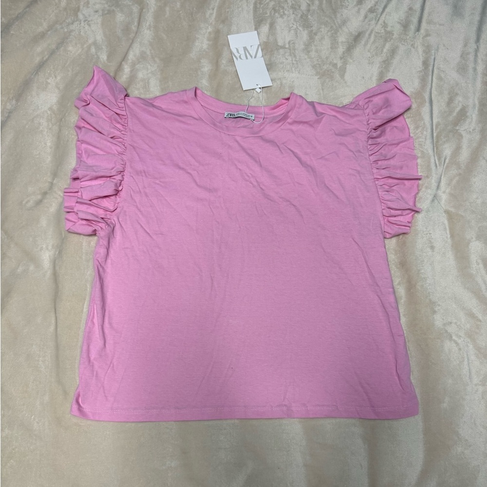 Zara Ruffle Sleeve T Shirt
